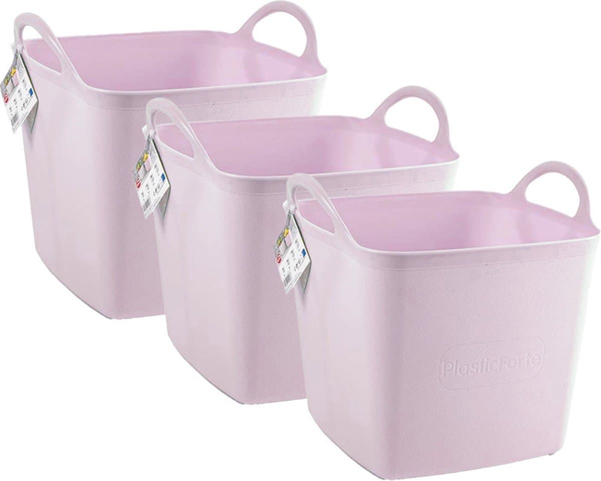 PlasticForte Kuip/emmer/wasmand - 3x - flexibel - roze - 43 liter - vierkant - kunststof - 40 x 40 x 44 cm — afbeelding 1