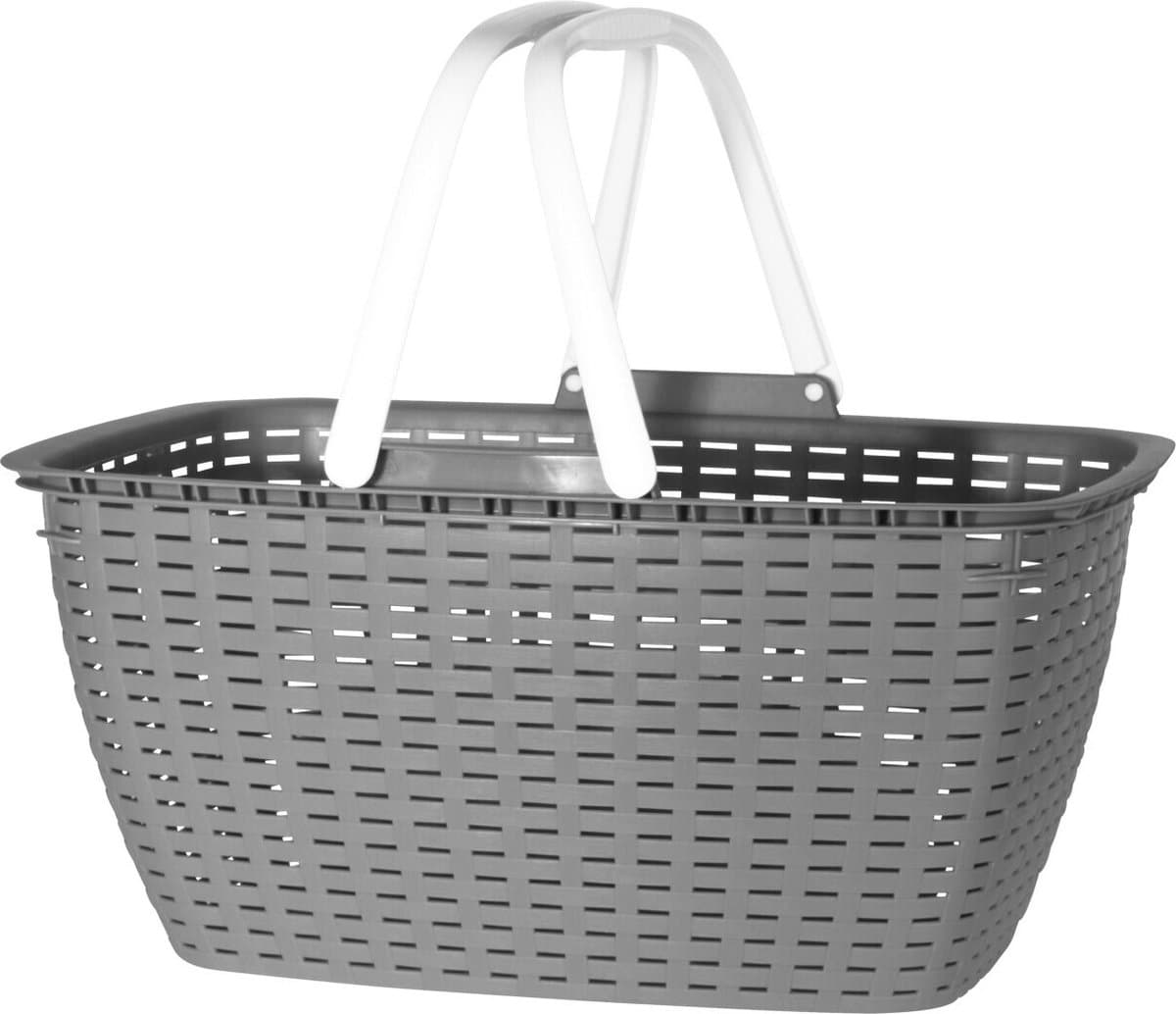 Wasmand met hengsels - grijs/wit - 26 liter - L43 x B30 x H21 cm - boodschappenmand — afbeelding 1