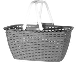 Wasmand met hengsels - grijs/wit - 26 liter - L43 x B30 x H21 cm - boodschappenmand — afbeelding 1