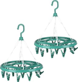 Urban Living Wasgoed droogcarrousel/droogmolen - 2x - 18 clips/knijpers - groen - kunststof - 32 cm — thumbnail 1