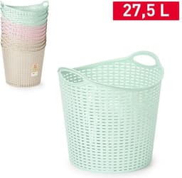 Plasticforte Gevlochten wasmand/opbergmand - flexibel - lichtgroen - 27 liter - rond - kunststof - 40 x 37 cm — thumbnail 2