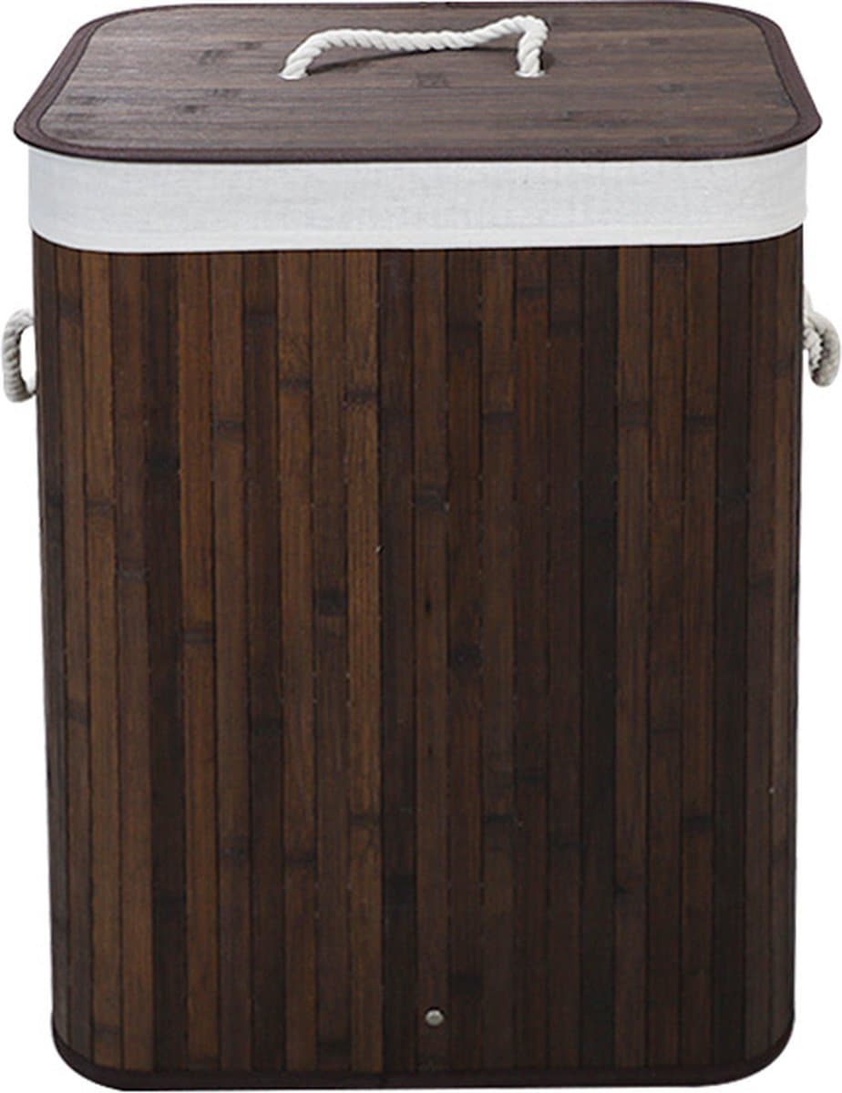 Ceruzo Bamboe Wasmand met Deksel - 72L - Bamboe - Binnenzak Wasbaar - Wassorteerder - Handvaten- Bruin — afbeelding 1
