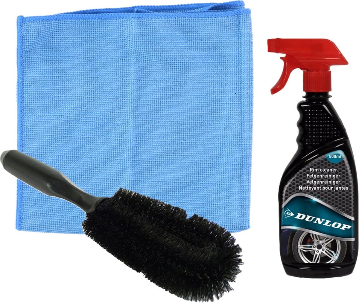 All Ride auto velgen schoonmaken set - borstel/schoonmaak spray/microvezeldoek - velgenreiniger pakket - auto en fiets — afbeelding 1