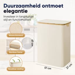 DARI. - Wasmand 3 vakken - Wassorteerder - 145L - met 3 uitneembare zakken - wasmand - beige - knopen — thumbnail 2