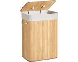 Bamboe wasmand, opvouwbare wasbak met deksel en uitneembare katoenen waszak, 72 L wasbox, waskist, 40 x 30 x 60 cm, beige LCB10Y