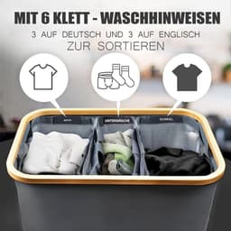 Wasmand met Deksel en 3 Vakken 145 L - Uitneembare Waszak - 3 compartimenten - Verwijderbare Waszak - Wassorteerder wassorteerder — thumbnail 5