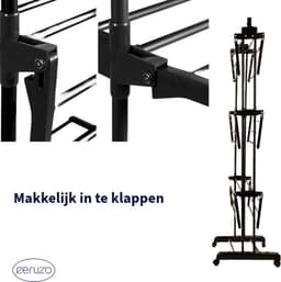 Wasrek Inklapbaar - 75x64x178 cm - Wastoren -Droogtoren met Wieltjes -Zwart — thumbnail 3