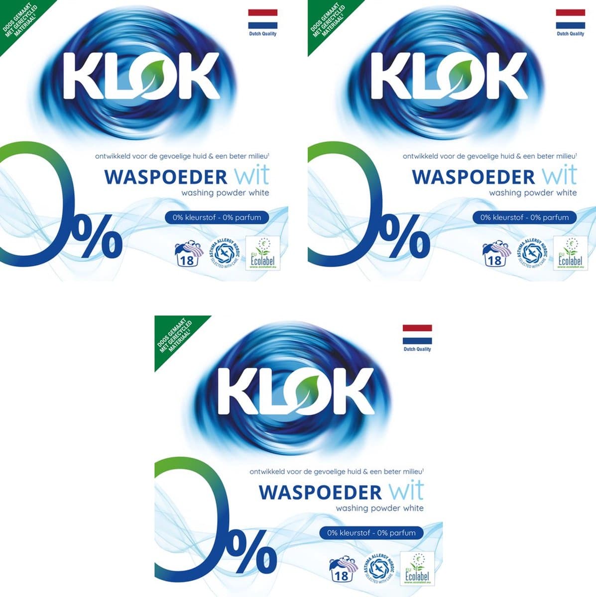 3 x Klok Waspoeder Eco Wit 18 Wasbeurten 1,17 kg — afbeelding 1