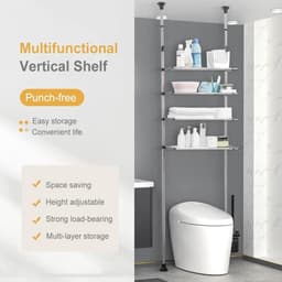 Uitbreidbare Wasplank Over Toilet Opbergrek - Plafond Badkamer Organizer - Ruimtebesparende Spanpaal - Zwart - Kleine Ruimtes Wasmachine rek — thumbnail 1