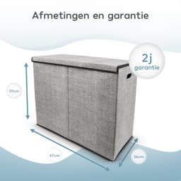 Zonovi Wasmand – Drie Vakken Met Deksel – 3 in 1 Wasmand - Sorteer Wasmand - Opvouwbaar – Wassorteerder – Dichte Wasmand - Dubbele Wasmand – Laundry Basket – Wasbox – Organizer Kleding - Stof – Grijs – 110L — thumbnail 2