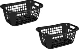 3x stuks zwarte wasmanden/wasgoedmanden met handgrepen 55 cm - Draagwasmanden - Wasgoedmand - Mand met handgrepen — thumbnail 1