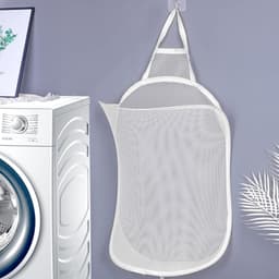 SnelShoppen - Hangende Wasmand - Grote Vouwbare Wasmand met Witte Mesh, Makkelijk te Bevestigen aan Wand of Wasmachine, 59x37cm, Ideaal voor Badkamer — thumbnail 1
