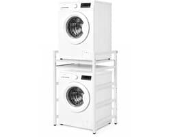 Wasmachinerek Wasmachine Rek Droger Rek Wasmachine Droger Stelling Wasmachine Opbergrek Badkamer Wasruimte Wasmachine Kast Uitschuifbaar Legblad Verstelbaar 95-105 cm Metalen Rek 300kg Wit
