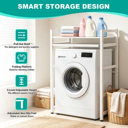 Wasmachinerek Wasmachine Rek Droger Rek Wasmachine Droger Stelling Wasmachine Opbergrek Badkamer Wasruimte Wasmachine Kast Uitschuifbaar Legblad Verstelbaar 95-105 cm Metalen Rek 300kg Wit — thumbnail 3