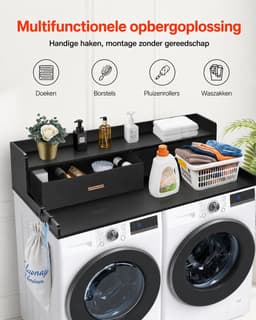 Lifero Wasdroger Werkblad - Aanrecht Wasruimte - Wasmachine Organiseren - Ombouwmeubel Zwart 2 Lades - Afdekplaat Ombouw Droger — thumbnail 2
