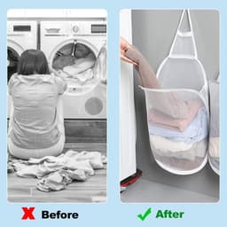SnelShoppen - Hangende Wasmand - Grote Vouwbare Wasmand met Witte Mesh, Makkelijk te Bevestigen aan Wand of Wasmachine, 59x37cm, Ideaal voor Badkamer — thumbnail 4