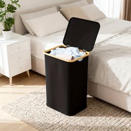 NETTLIFE Wasmand Met Deksel - Zwart - Opvouwbaar - Met Handgrepen En Afneembare Zak - Lichtgewicht En Compact - Voor Slaapkamer Badkamer Studentenkamer En Wasruimte — thumbnail 1