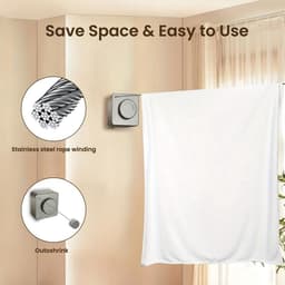 Intrekbare Waslijn - Wand Waslijn - Kleding Drogen - Niet-Doorhangend - 4.6 Meter - Zwart — thumbnail 5