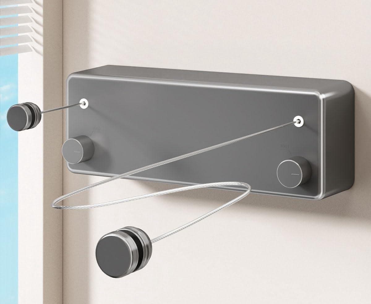 Waslijn Uittrekbaar - Wanddroger Wasrek - Kleding Drogen - Zware Belasting - 4.2m - Zilver — afbeelding 1