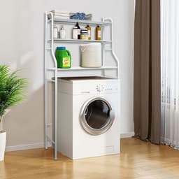 Shelf over washing machine for storage, laundry cabinet with 3 shelves, side cabinet, organizer made of metal, white, for pantry (rectangular washing machine) — thumbnail 3