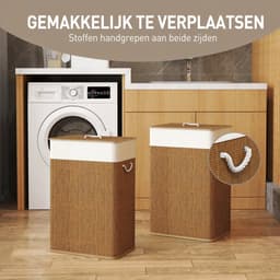 Solvix Wasmand – Wasmanden – Wasmand met Deksel – 72L Bamboe Wasmand – Met Uitneembare Waszak – Handgrepen – Voor Slaapkamer en Badkamer – 40×30×60 cm — thumbnail 4
