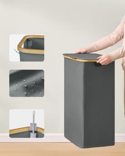 SONGMICS LCB518GN01 - Wasmand met Deksel - Opvouwbaar en bamboe Frame - Voor Wasruimte Slaapkamer Woonkamer — thumbnail 5