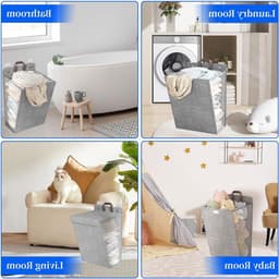 Vouwbare Wasmand met Deksel en Handvatten, Ruimtebesparende Wasmand, Grote Capaciteit voor Badkamer, Keuken en Slaapkamer, Set van 2 Stuks — thumbnail 5