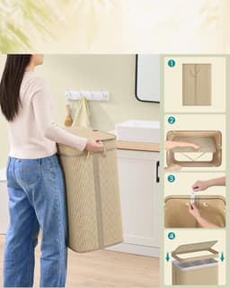 SONGMICS Bamboe wasmand, 90 liter, afneembare en machinewasbare waszak, met deksel, handgrepen, voor wasruimte, slaapkamer, woonkamer, natuurlijk LCB067Y01 — thumbnail 5