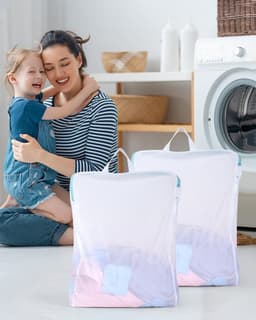 Wasnet voor de wasmachine - Mesh waszakken met rits en handvat voor ondergoed, blouses en shirts - 40 x 50 cm - Set van 2 — thumbnail 3