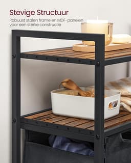 Wasmand Met Manden - Kleding Sorteerder - Kleding Opbergen - Twee Legplanken - 91 cm Hoog - Bruin Zwart — thumbnail 5