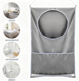 Hanging Laundry Basket voor Deur, Waszak met Zuignappen en RVS Deurophanghaken, Ideaal voor Thuisgebruik en Ruimtebesparing — thumbnail 3