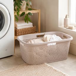 Wasmand met hengsel - 38 liter - 60 cm - creme - Draagwasmanden - Wasgoedmand - Mand met handvatten — thumbnail 5