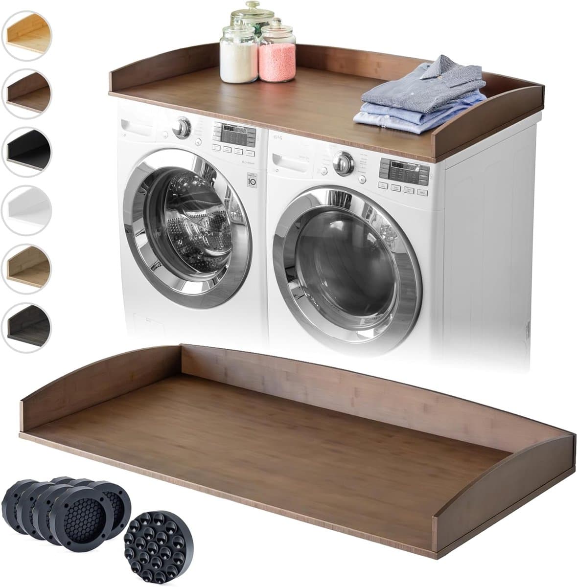 Wasdroger Aanrecht - Wasmachine Topper - Wasruimte Organisatie - Premium Bamboe Materiaal - 54 inch Breed - Donker Walnoot — afbeelding 1