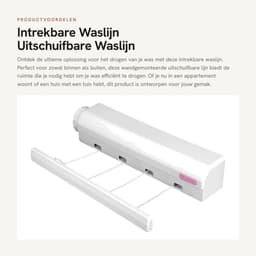 Dailygoods- Waslijn Uittrekbaar Tot 3,75 m - Wanddroogrek - Intrekbare Waslijn - Duurzaam - Eenvoudig Te Installeren - Vergrendelingsmechanisme - Drooglijn — thumbnail 1