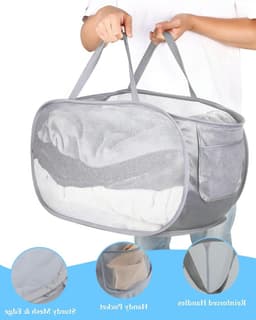 Vouwbare wasmand met handvat, ademend gaas, duurzaam polyester, ideaal voor badkamer, kamperen en reizen, multifunctioneel en praktisch. — thumbnail 3