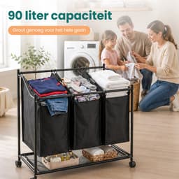Wellewares - Wasmand - Wassorteerder - Wasmand Drie Vakken - Zwart — thumbnail 3