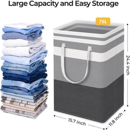 Wasmand - Grote Wasmand - Opvouwbare Wasmand 75 Liter - Set van 2 Wasmanden - Waterdichte Wasmand - Vrijstaand - Voor Badkamer Slaapkamer en Wasruimte - Grijs — thumbnail 2