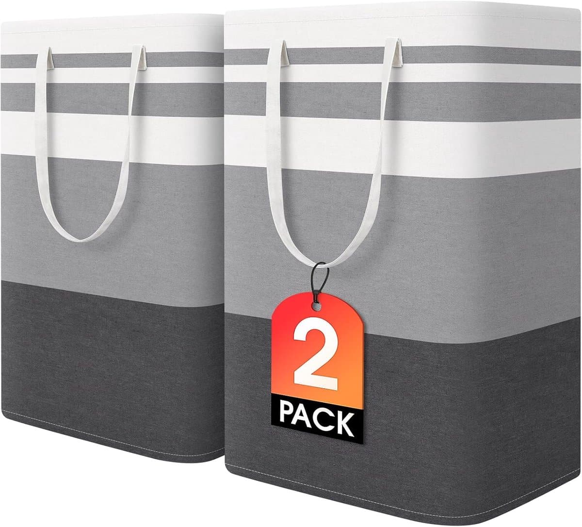 Wasmand - Grote Wasmand - Opvouwbare Wasmand 75 Liter - Set van 2 Wasmanden - Waterdichte Wasmand - Vrijstaand - Voor Badkamer Slaapkamer en Wasruimte - Grijs — afbeelding 1