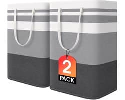 Wasmand - Grote Wasmand - Opvouwbare Wasmand 75 Liter - Set van 2 Wasmanden - Waterdichte Wasmand - Vrijstaand - Voor Badkamer Slaapkamer en Wasruimte - Grijs