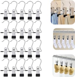 20 stuks klemmen - handdoekklemmen - hoedklemmen - sokkenklemmen - met haak - antislip - opbergaccessoires - huishoudelijke artikelen - geschikt voor het ophangen van sokken, handdoeken, hoeden, broeken (zwart, 11,5*4.4cm) — thumbnail 1