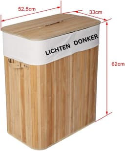 Fabono-Bamboe Wasmand 105 Liter met 2 Vakken – Grote Wassorteerder met Deksel & Linnen Waszakken – Rechthoekige Wasbox met Handgrepen voor Badkamer en Wasruimte — thumbnail 3