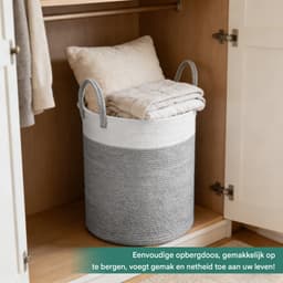 Lemlit Wasmand - Gevlochten Opbergmand met Handvatten 58 L - Speelgoedmand voor Kinderkamer Slaapkamer en Woonkamer - 38 x 50 cm - Wit Grijs — thumbnail 4