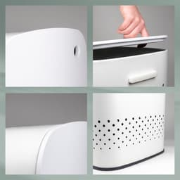 Wasmand met Deksel - Wasbox Kruk - Kleding Opbergen - Goede Luchtcirculatie - 395 x 295 x 575 cm - Wit — thumbnail 2