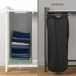 REN® Wasmand 3 Vakken - Wasmand - Wassorteerder - Wasmand Met Deksel - Grijs/Wit - 36cm x 86cm x 73cm — thumbnail 5