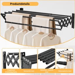 TopChoice® Wanddroogrek - Wasrek Inklapbaar - Uittrekbaar - 12 - 36 CM - Zwart — thumbnail 3