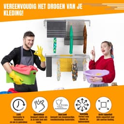 YOR® Wanddroogrek Inklapbaar - Wanddroogrek - Zilver - ‎80cm x 100cm x 27cm; 2.2 kg — thumbnail 5