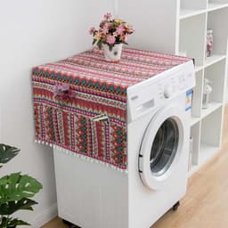 Stofhoes voor de wasmachine, wasmachinehoes met zijvakken, katoen-linnenstof in bohemian stijl, ook geschikt voor koelkasten en drogers (rood, 70 x 170 cm). — thumbnail 1
