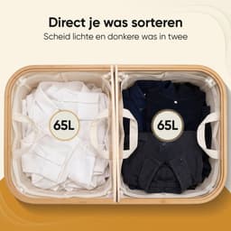 Rivoya Wasmand 2 Vakken - Wassorteerder - 130L - Met 2 Uitneembare Zakken - Wasmand met deksel - Laundry basket - Waszak - Beige - Knopen — thumbnail 3
