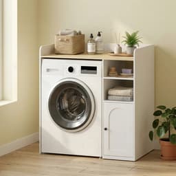 Wasmachine ombouw - Kast - Opbouwmeubel - Verhoger - Wasmachine meubel - Opbergkast - MDF - 93,5 B x 60 D x 100 H cm - Wit + Natuurlijk hout — thumbnail 2