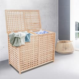 Ruime wasmand 89 x 46 x 67 cm met 2 waszakken, dubbele wasmand voor badkamer, wasruimte en zwembadgebruik — thumbnail 5